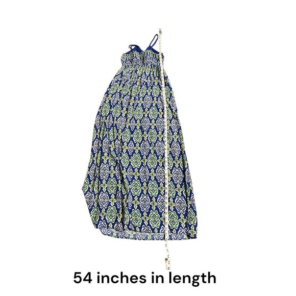 Blue & Green Patterned Maxi Dress With Adjustable Spaghetti Straps Elastic Back - Picture 5 of 6